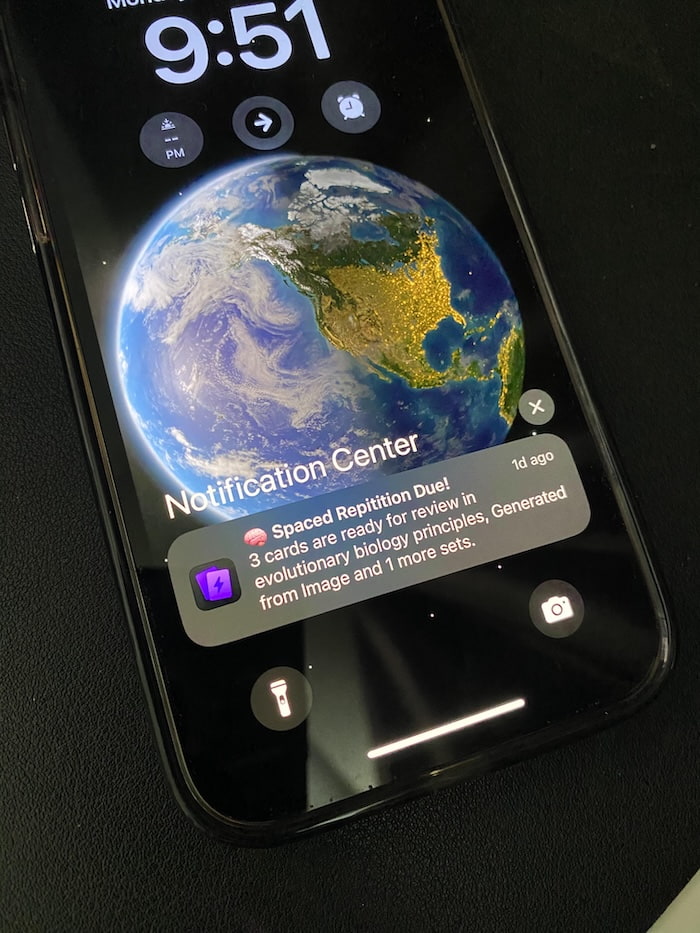 Flashrecall spaced repetition study reminders notification showing when to review flashcards for better memory retention